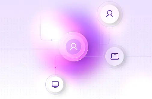 Abstract graphic showing user icons and devices for desktop & deskside support.