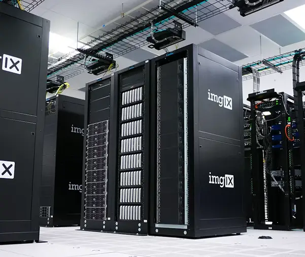 imgIX datacenter with rows of servers and network equipment