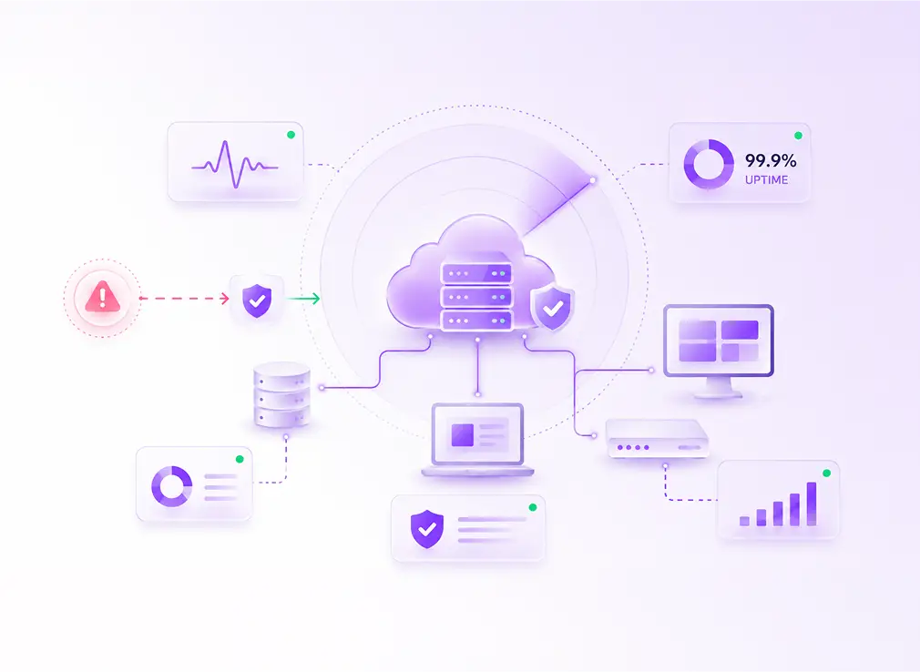Datacenter support diagram showing cloud, servers, and network devices.